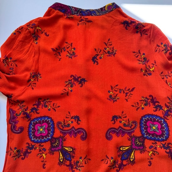 Jones New York Blouse Gold Buttons Paisley Tunic Moroccan Orange Top Shirt Sz L - Picture 13 of 16